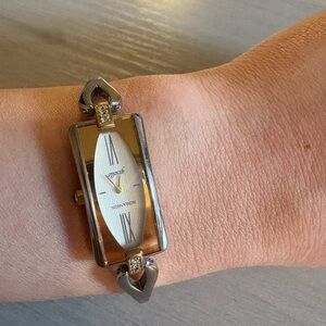 Rare Romanson white and yellow 23K  Gold plated sapphire  Crystal Watch